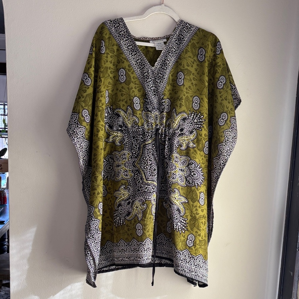 Olive Green Patterned Bohemian Women's Tunic